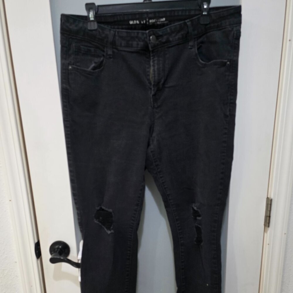 Old Navy Rockstar Jeans Women’s 16R Black Distressed Skinny Raw Hem‎